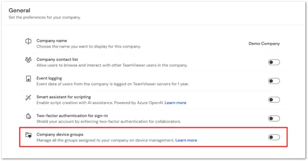 Enable Company Device Groups