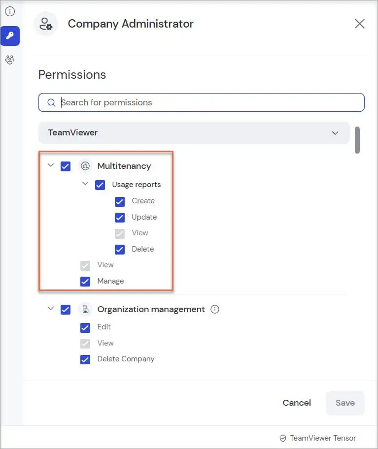 Nultitenancy license management permissions