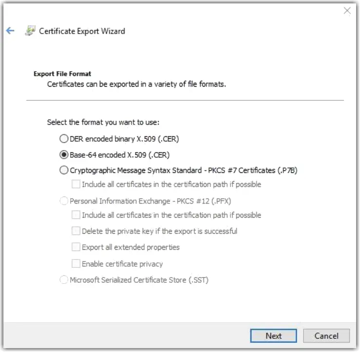 Certificate Export Wizard