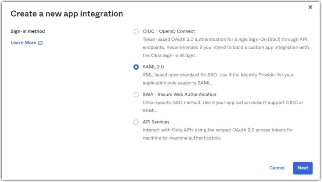 Create A New App Integration Saml