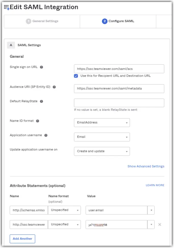 Edit Saml Integration
