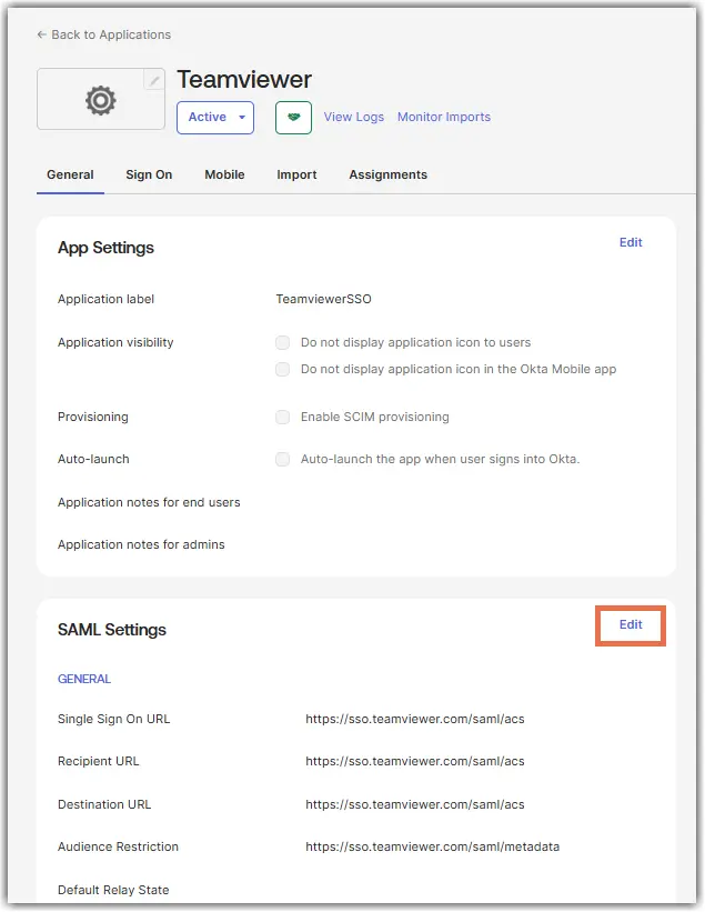 Saml Settings Edit