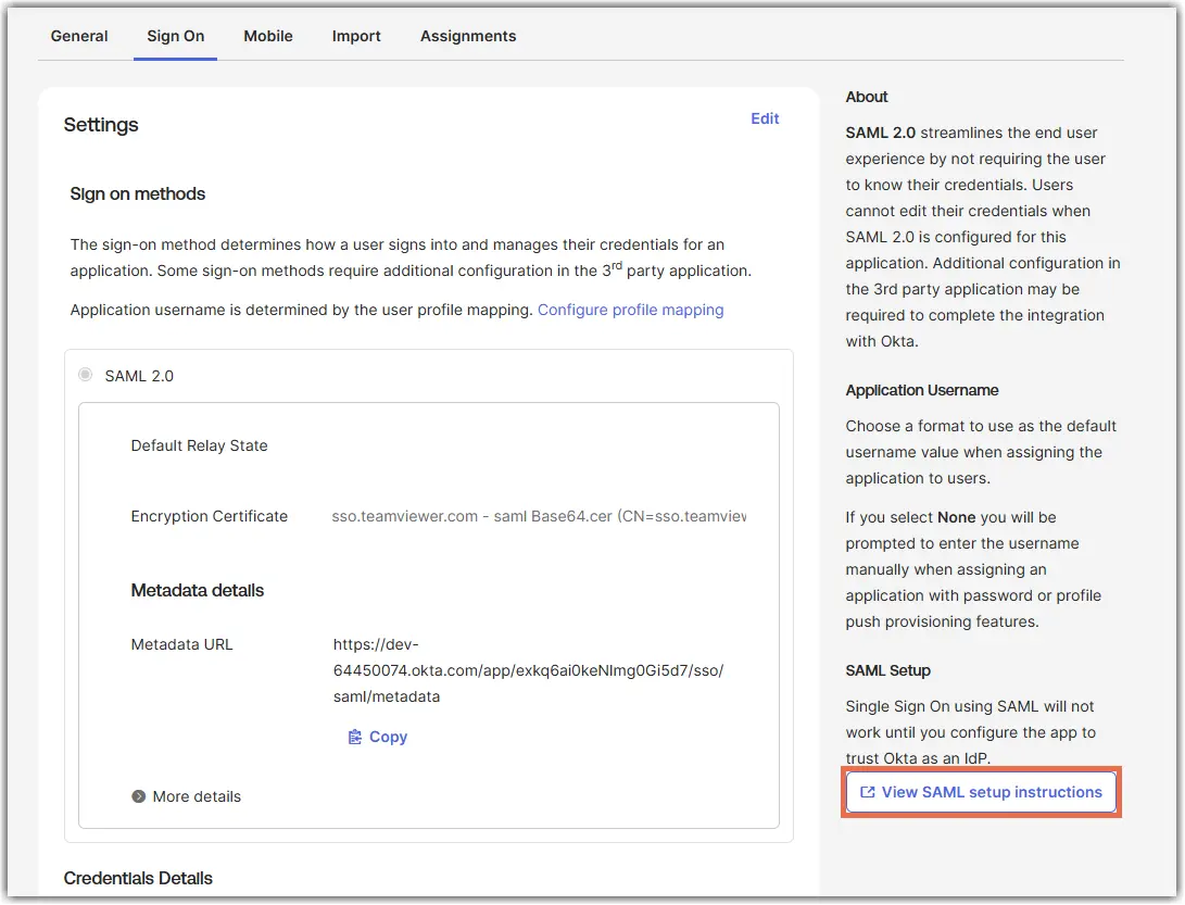 View Saml Setup Instructions