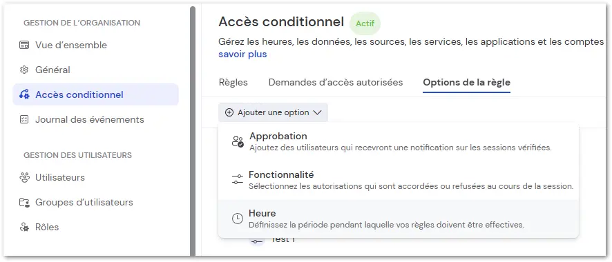Acces Conditionnel Regle Heure