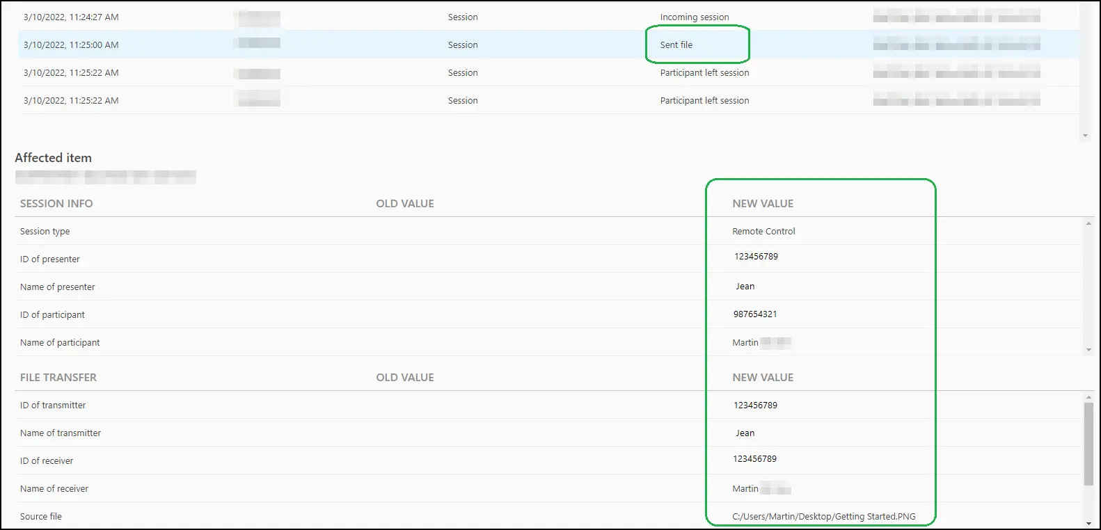 Files Tranfer Logs