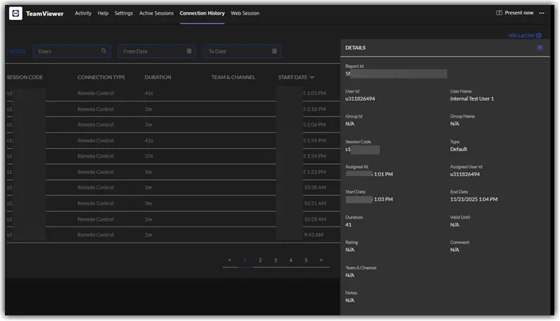 Connection History Details
