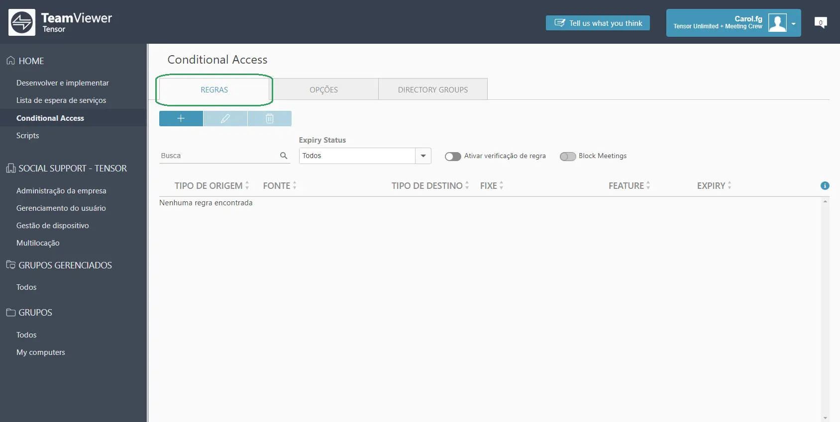 Adicionando Regras Conditional Access TeamViewer Tensor
