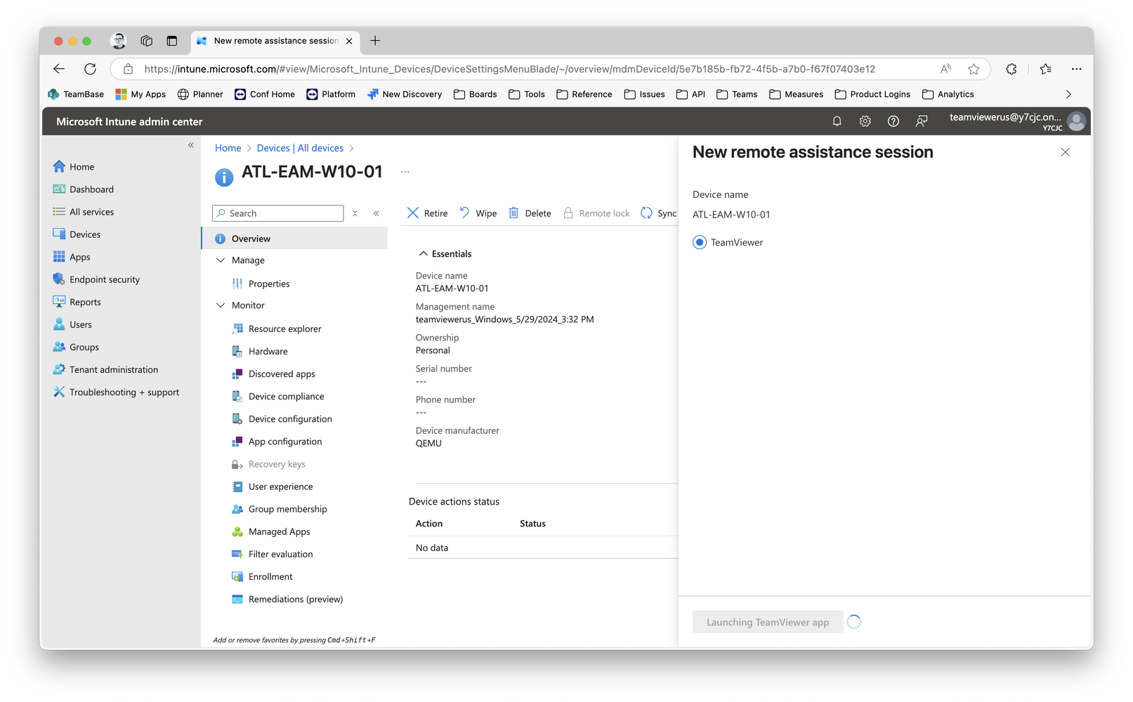 Integration of Microsoft intune with TeamViewer