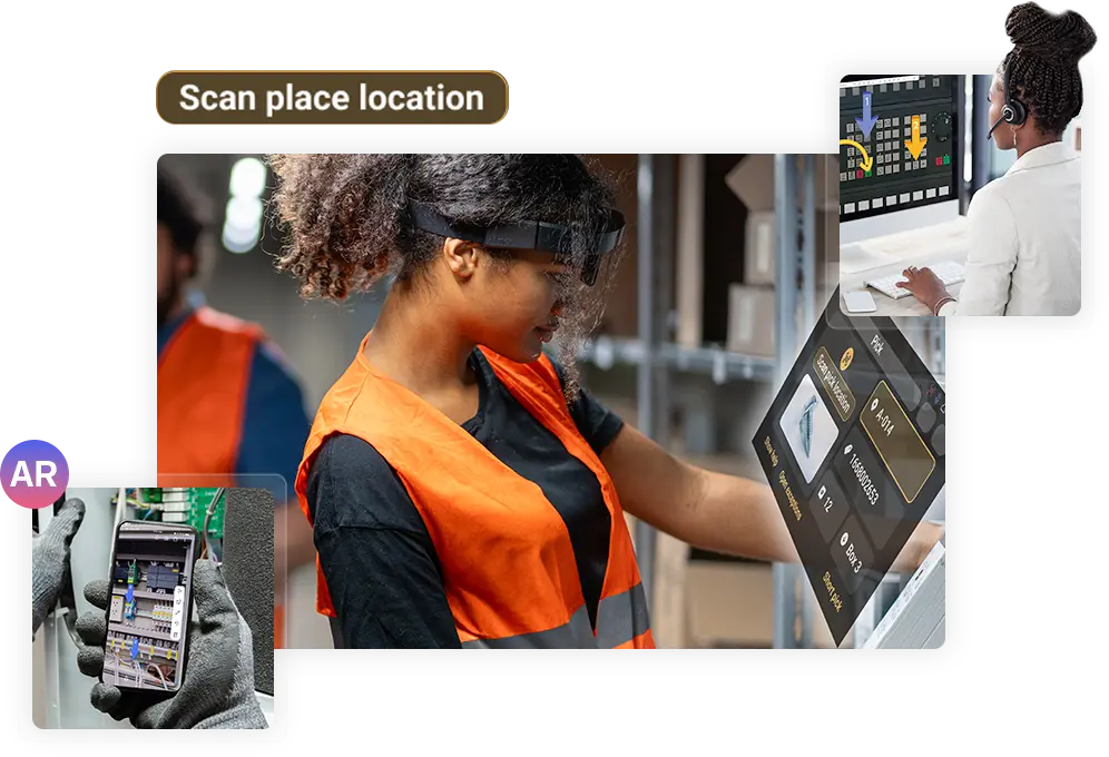 Frontline worker receiving instructions on her smart glasses via AR