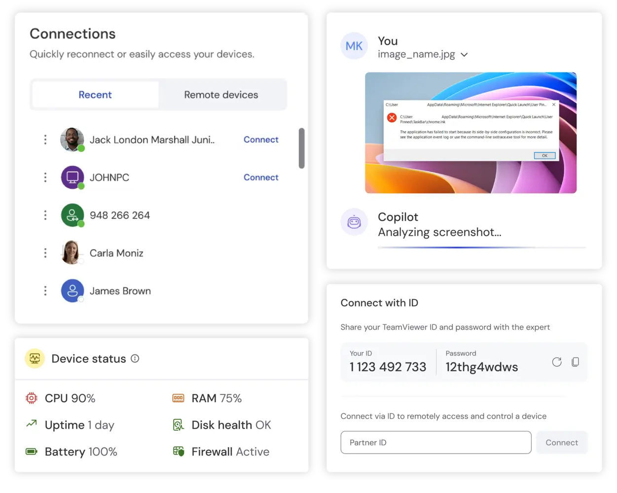 Functionalities and features as seen in the TeamViewer Remote client