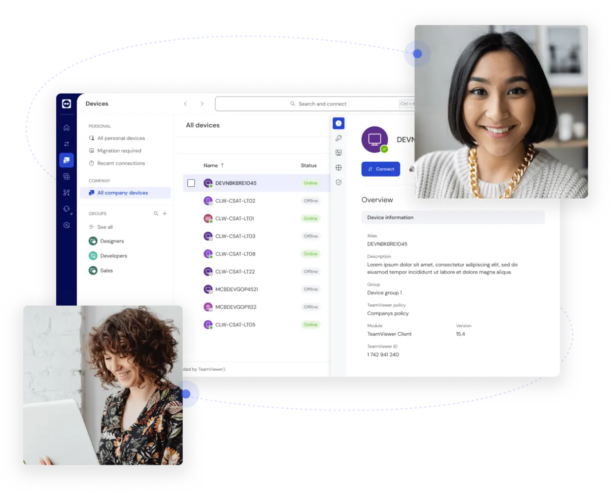 Overview of company devices in the TeamViewer client