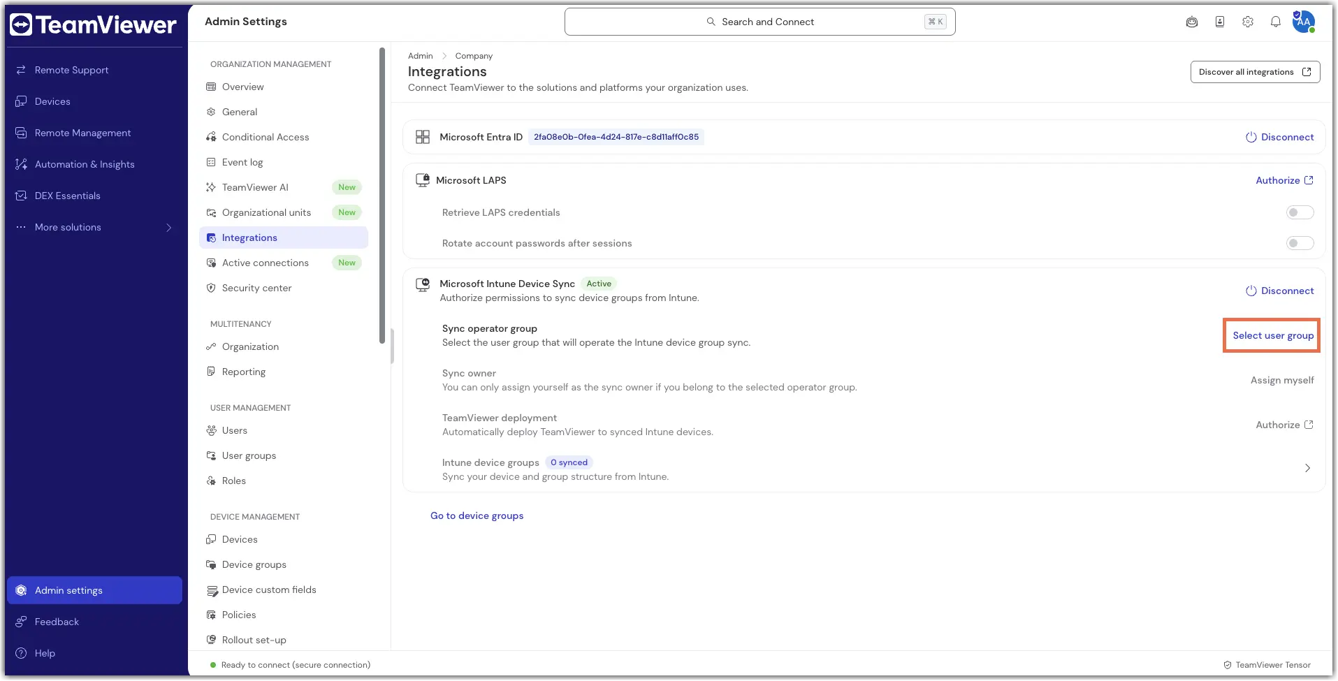Select User group to the right of sync operator group