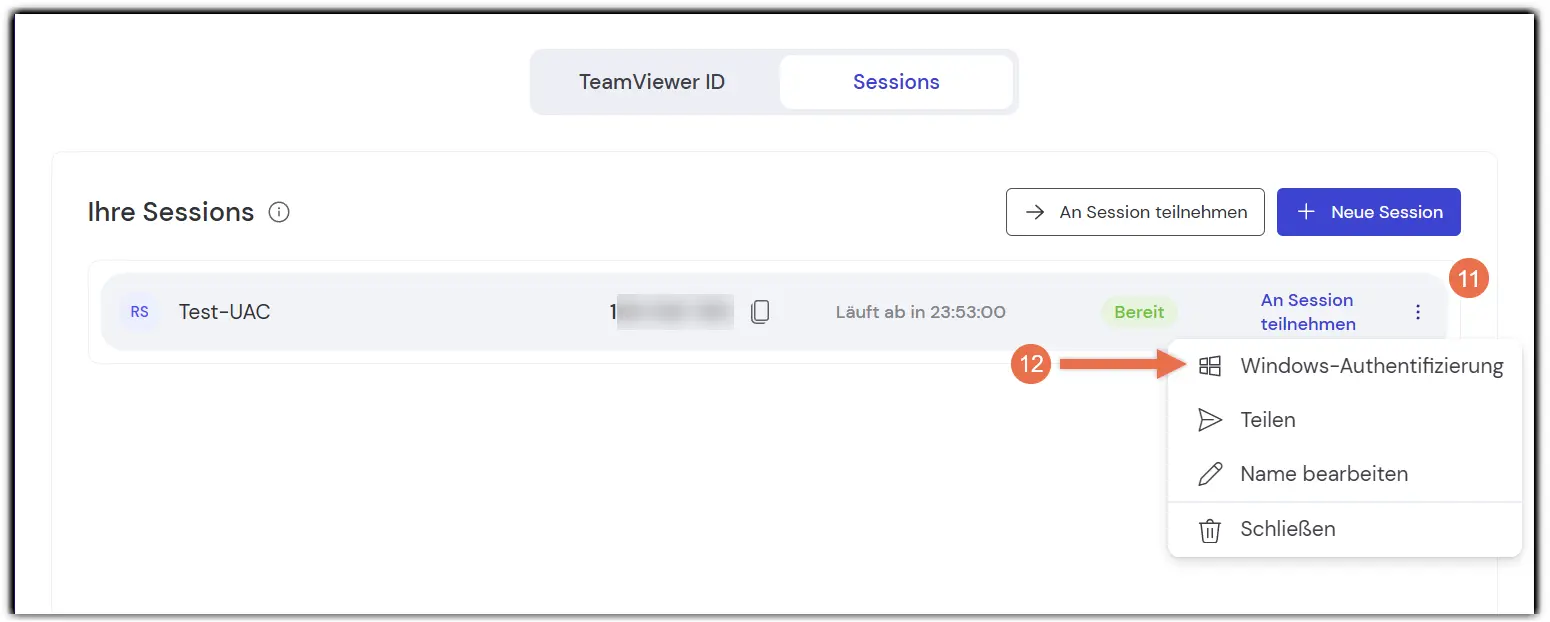 remote support sessions connect via windows auth